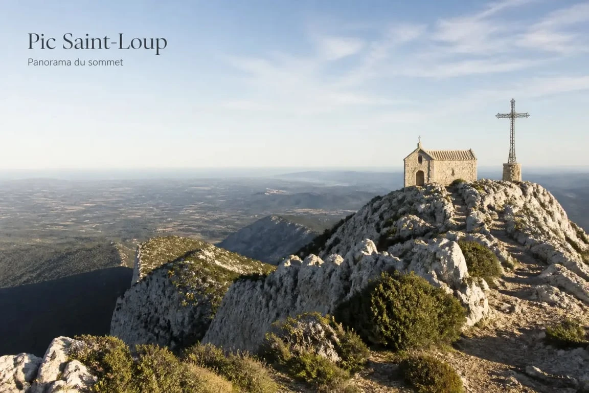 Randonnée pic saint loup : panorama depuis le sommet du Pic Saint-Loup sur la garrigue et la plaine