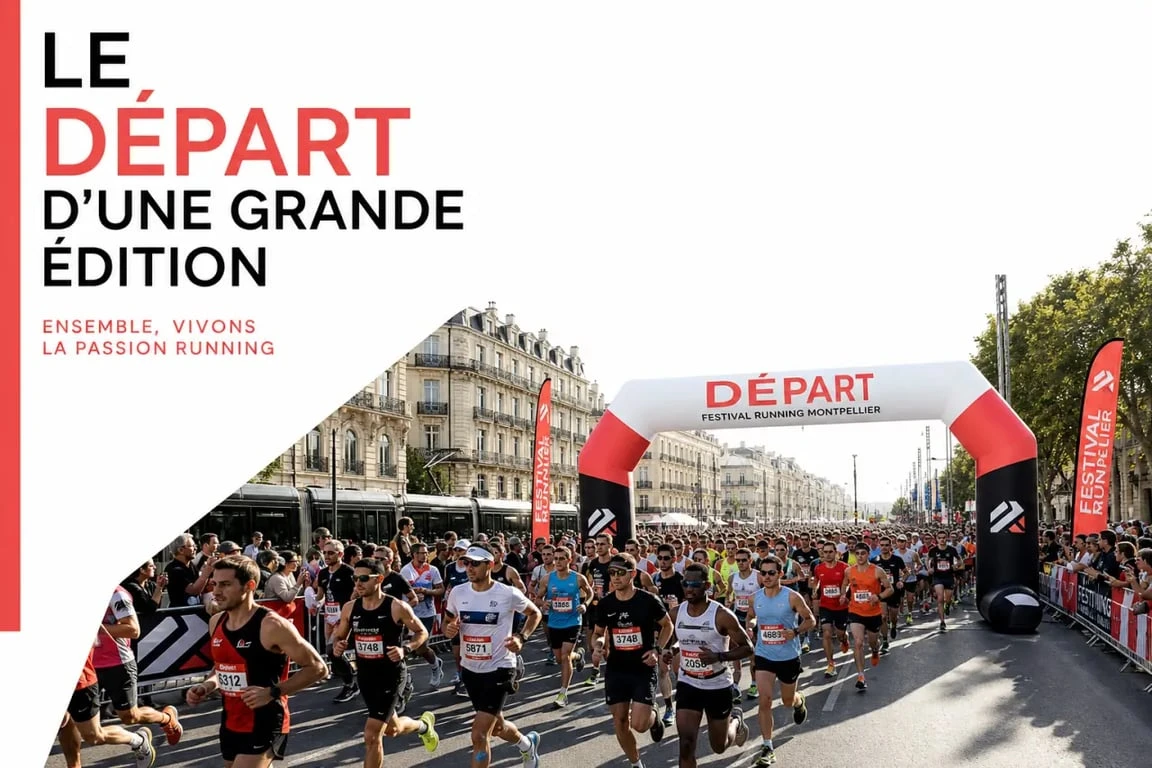 10 km Montpellier : départ animé du Montpellier Run Festival avec les coureurs rassemblés sur la ligne de départ