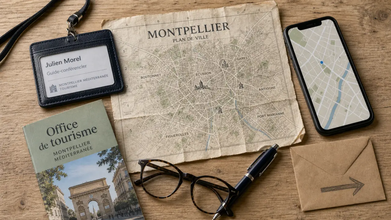 Office du tourisme Montpellier : badge et plan de visite