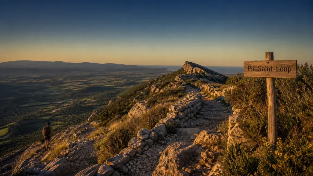 Rando pic saint loup : sentier caillouteux vers la crête