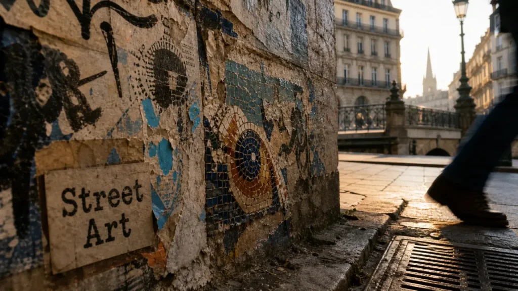 Street art Montpellier : mur de graffiti et collage