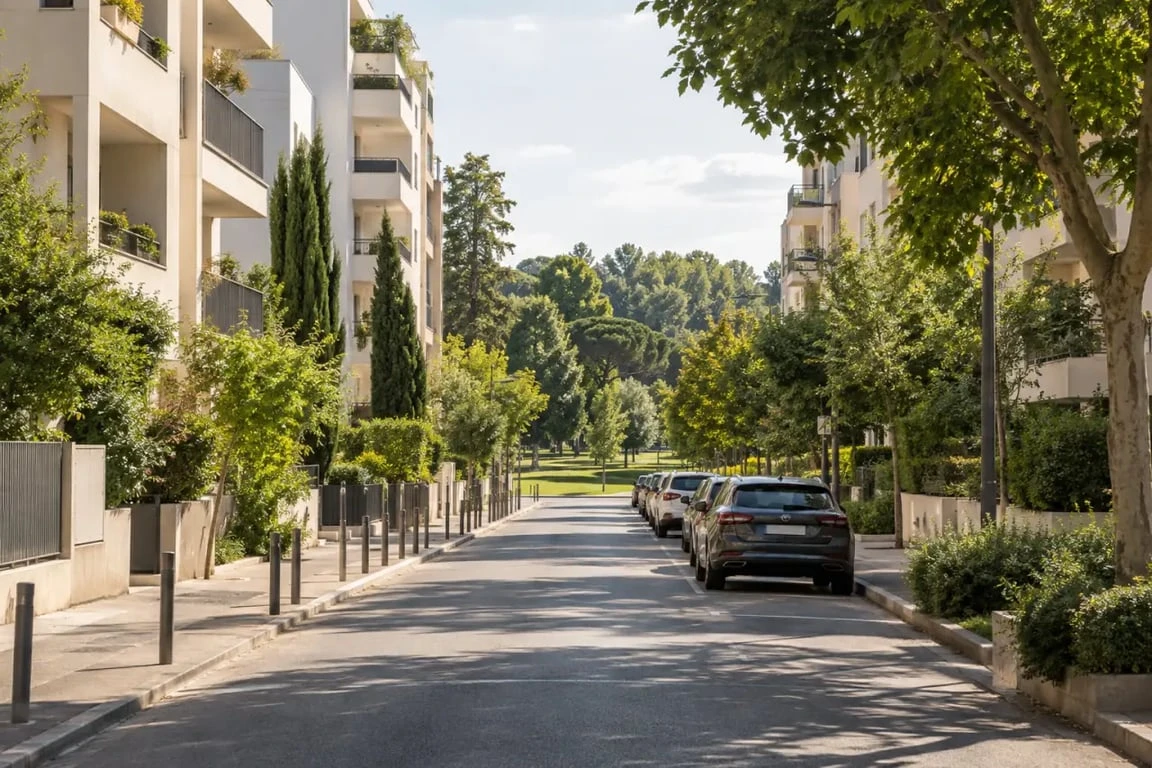Vue résidentielle du quartier Estanove à Montpellier près du parc Montcalm