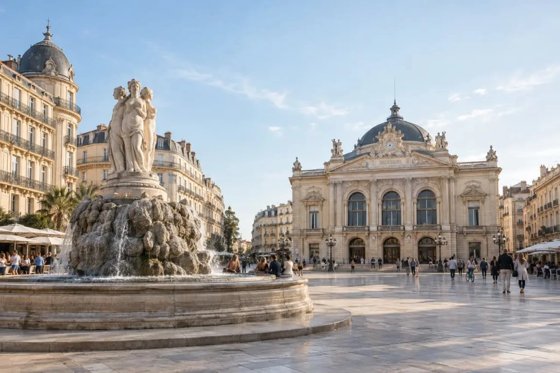 Place de la Comédie dans le quartier de l'Écusson à Montpellier