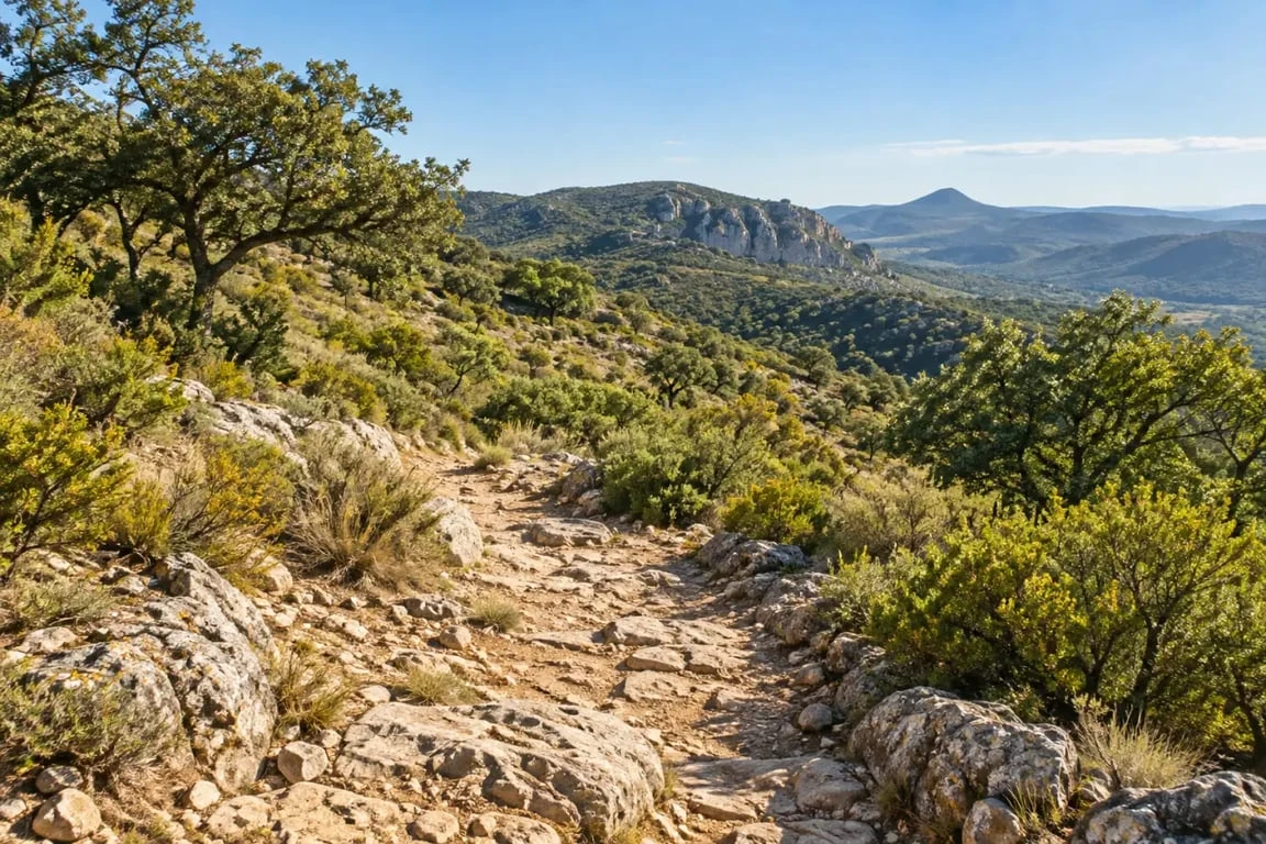 Randonnée Hérault sur un sentier de garrigue méditerranéenne