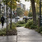 Quartier estanove montpellier, chemin piéton vers le parc Montcalm
