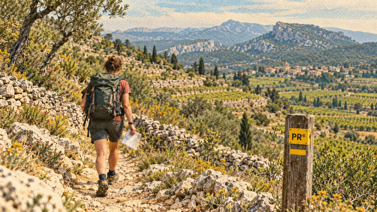 Randonnée herault : sentier balisé en garrigue méditerranéenne