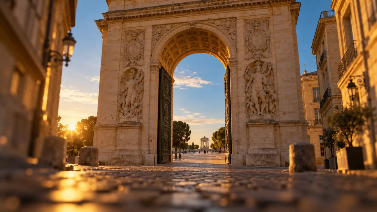 Arc de triomphe montpellier au Peyrou, golden hour