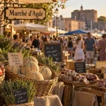 marche agde au centre-ville d’Agde, étals de produits frais