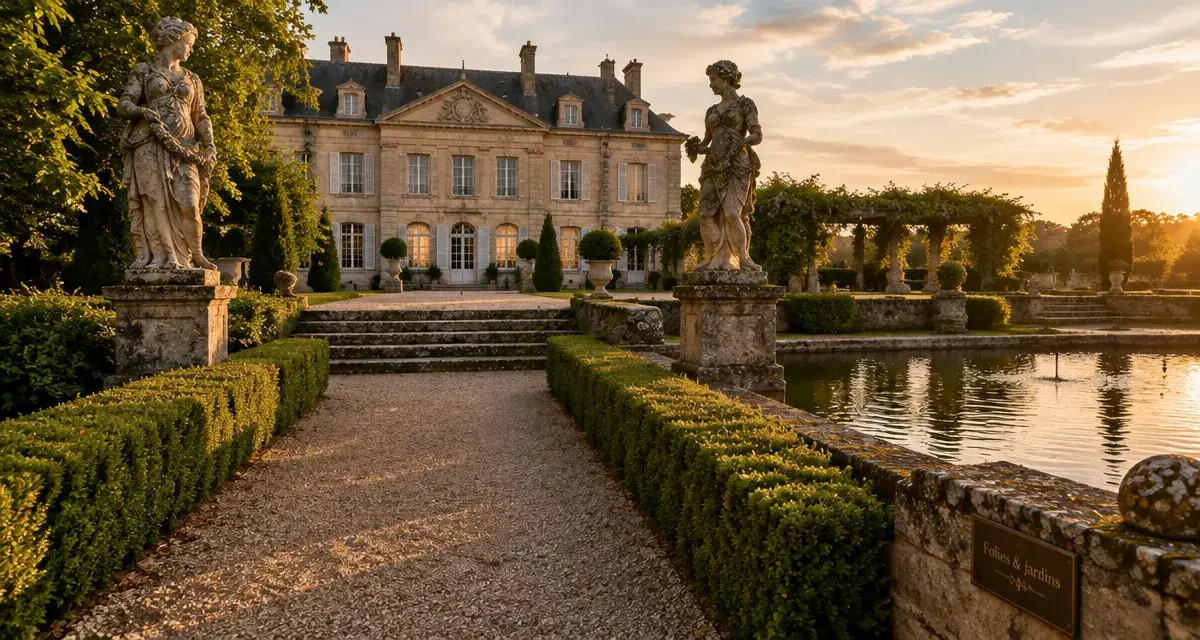 Visiter les folies de Montpellier : allée de buis vers un château XVIIIe